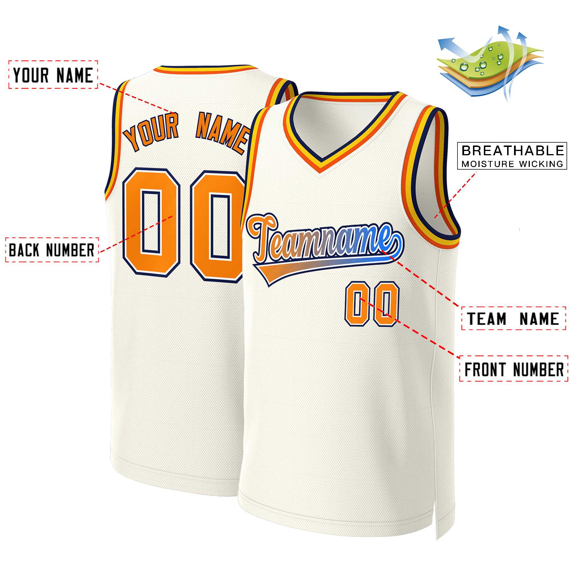 Custom Khaki Orange-White Classic Gradient Fashion Tops Basketball Jersey - Image 2