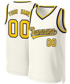 Custom Khaki Yellow-Navy Classic Tops Basketball Jersey