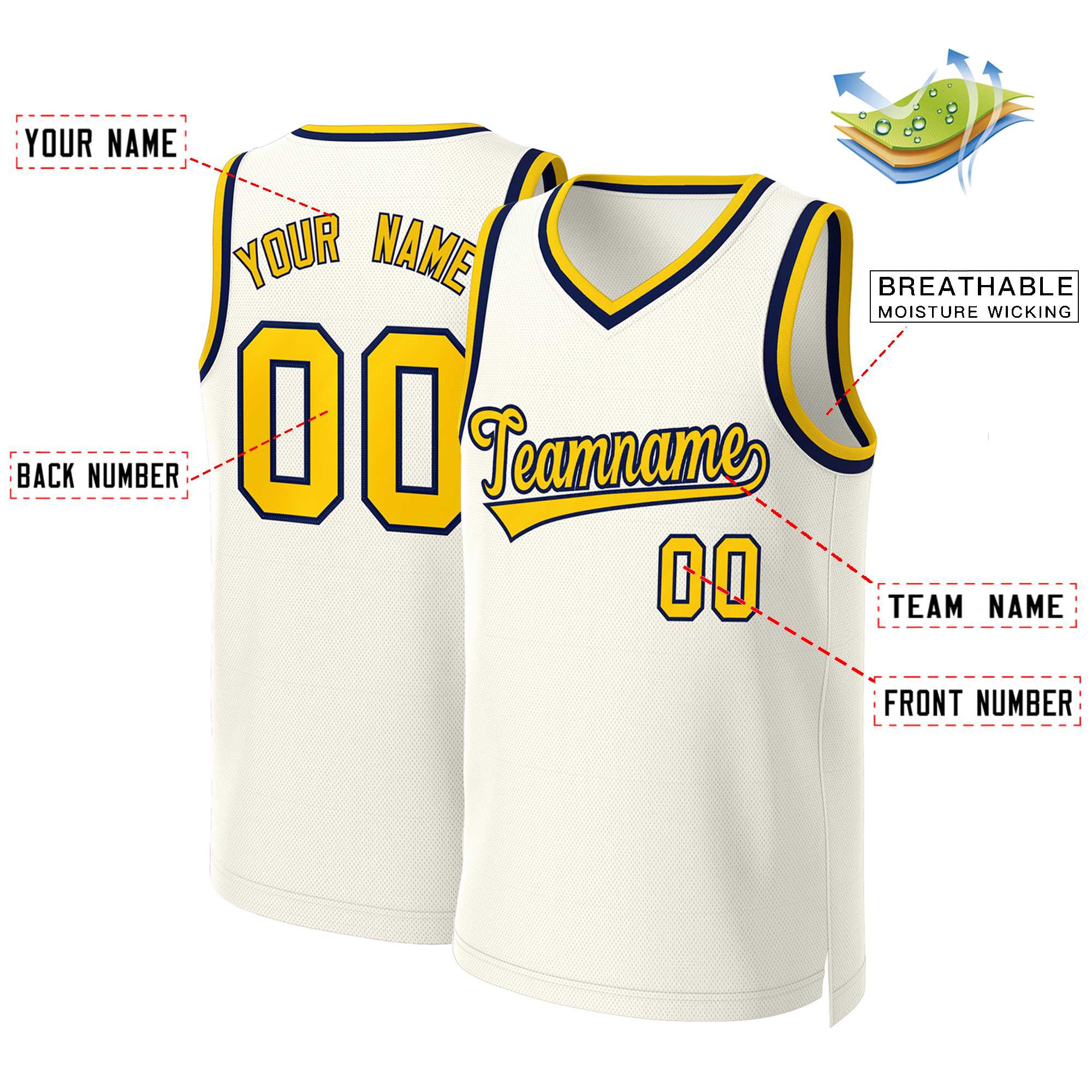 Custom Khaki Yellow-Navy Classic Tops Basketball Jersey - Image 2