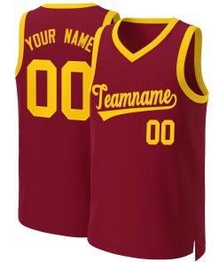 Custom Maroon Yellow Classic Tops Basketball Jersey