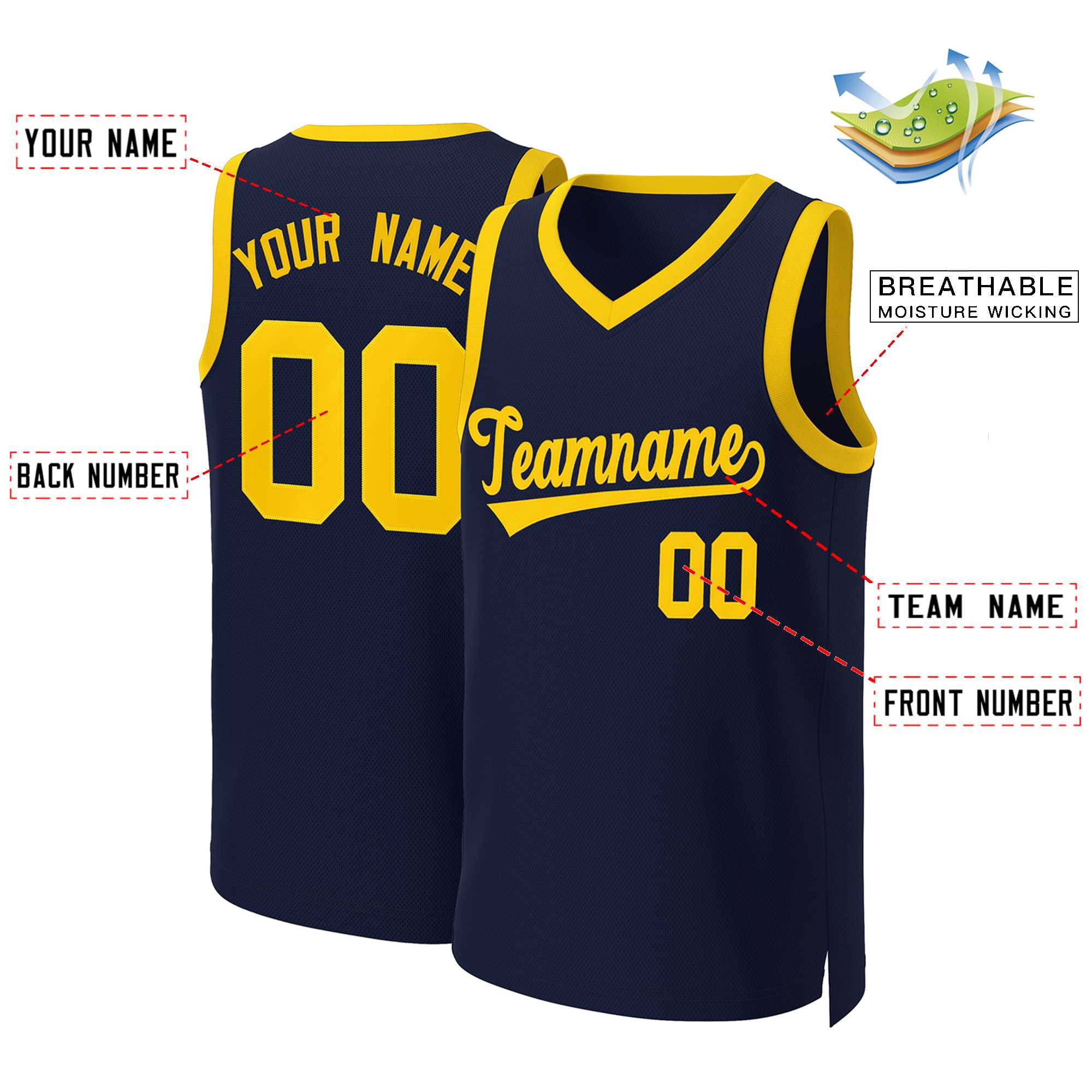 Custom Navy Yellow Classic Tops Basketball Jersey - Image 2