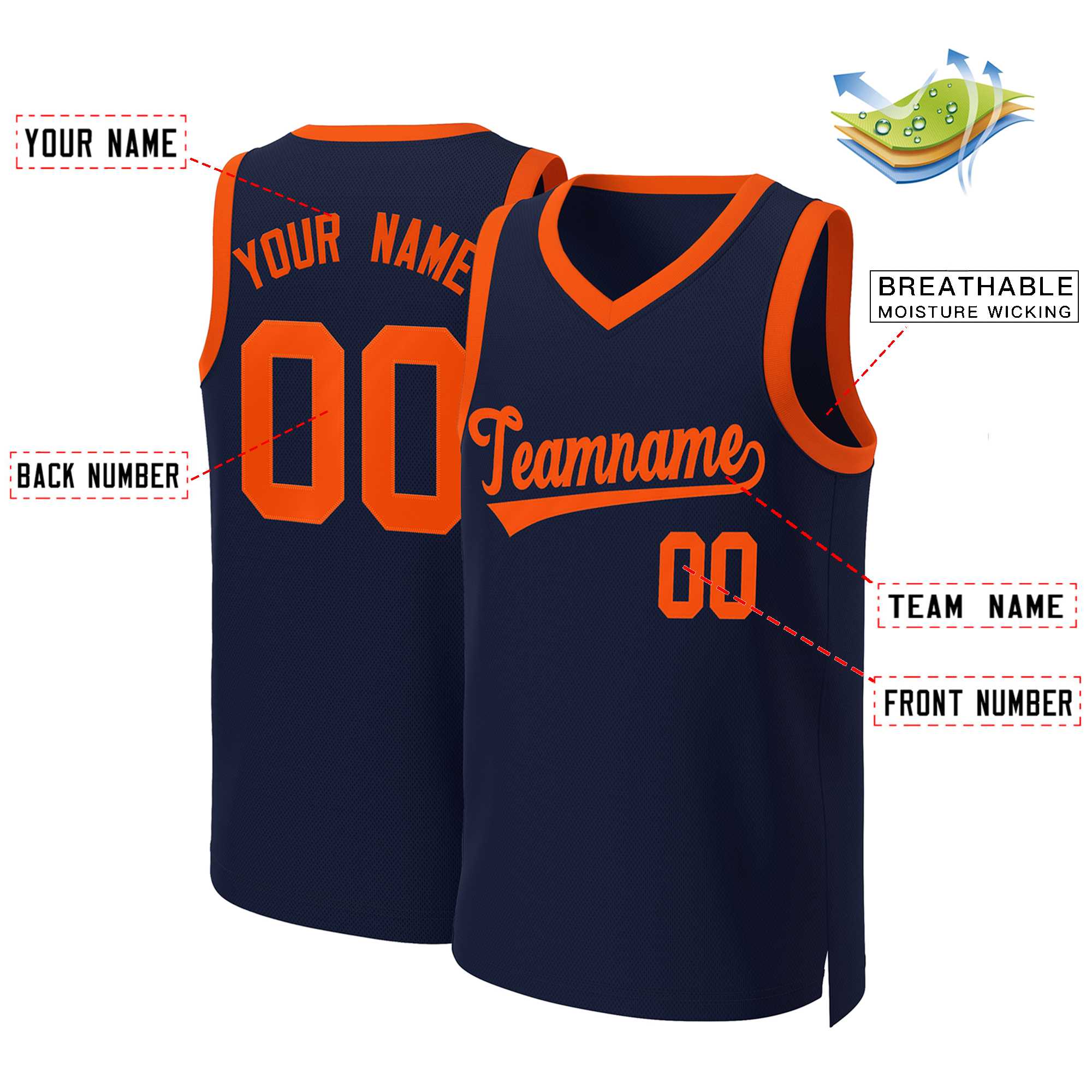 Custom Navy Orange Classic Tops Basketball Jersey - Image 2