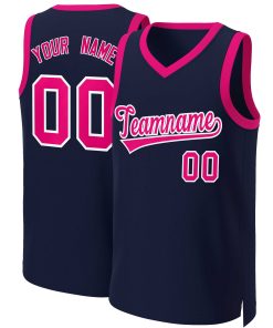 Custom Navy Pink-White Classic Tops Basketball Jersey