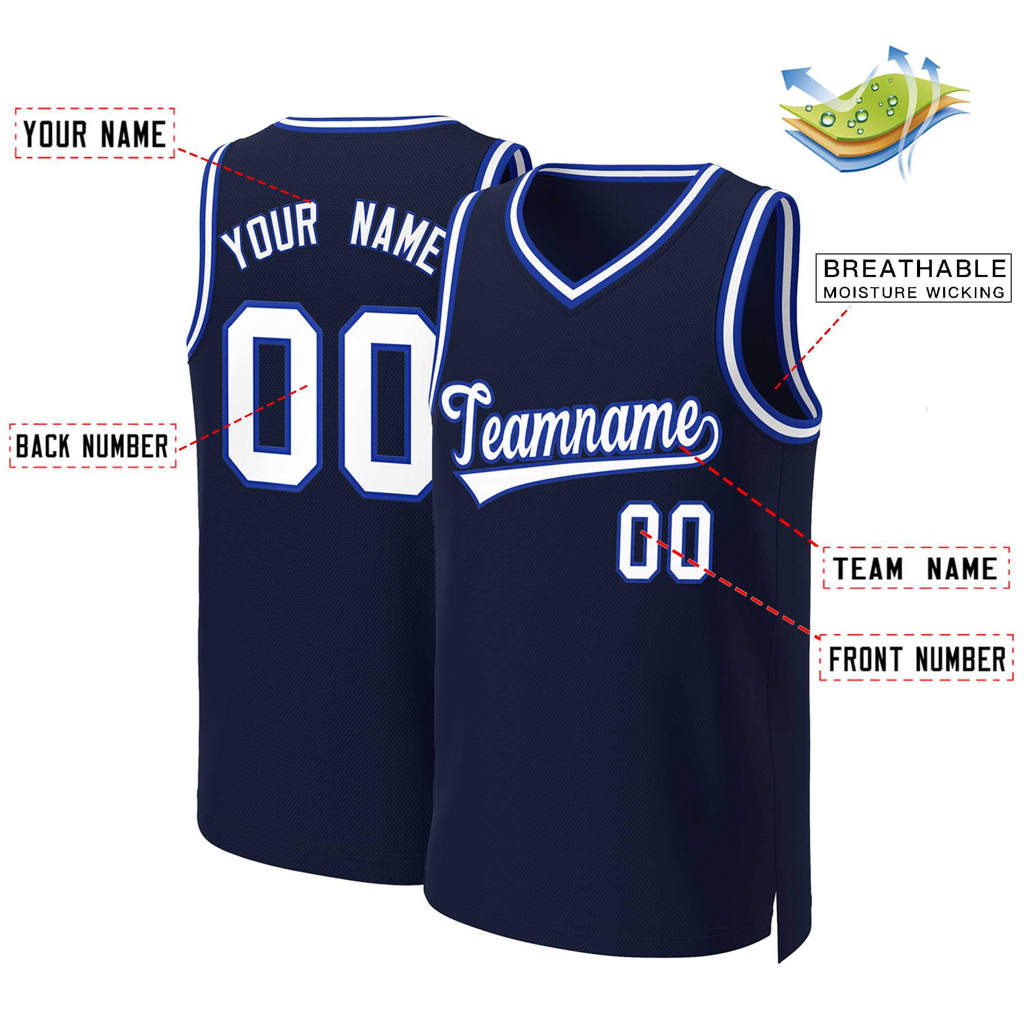Custom Navy White-Royal Classic Tops Basketball Jersey - Image 2
