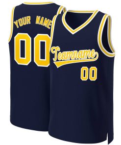 Custom Navy Yellow-White Classic Tops Basketball Jersey