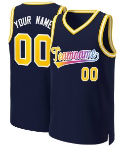 Custom Navy Yellow-White Classic Gradient Fashion Tops Basketball Jersey