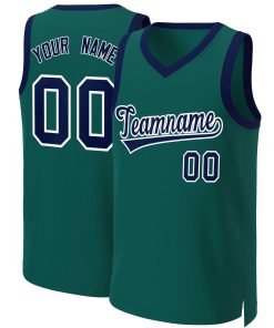 Custom Aqua Navy-White Classic Tops Basketball Jersey