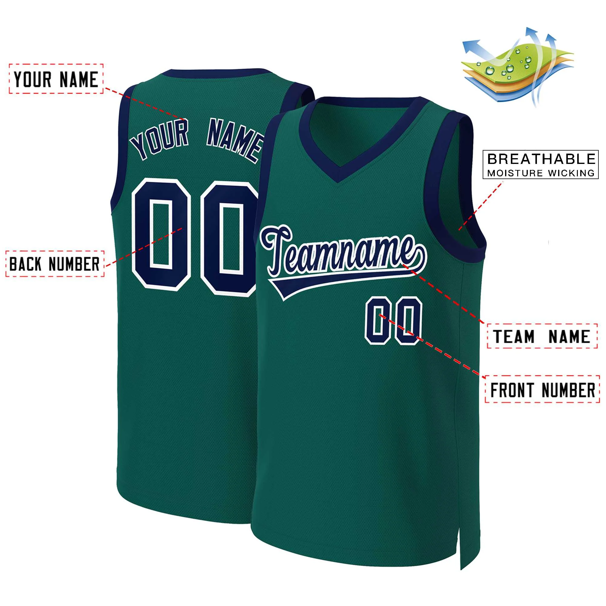 Custom Aqua Navy-White Classic Tops Basketball Jersey - Image 2