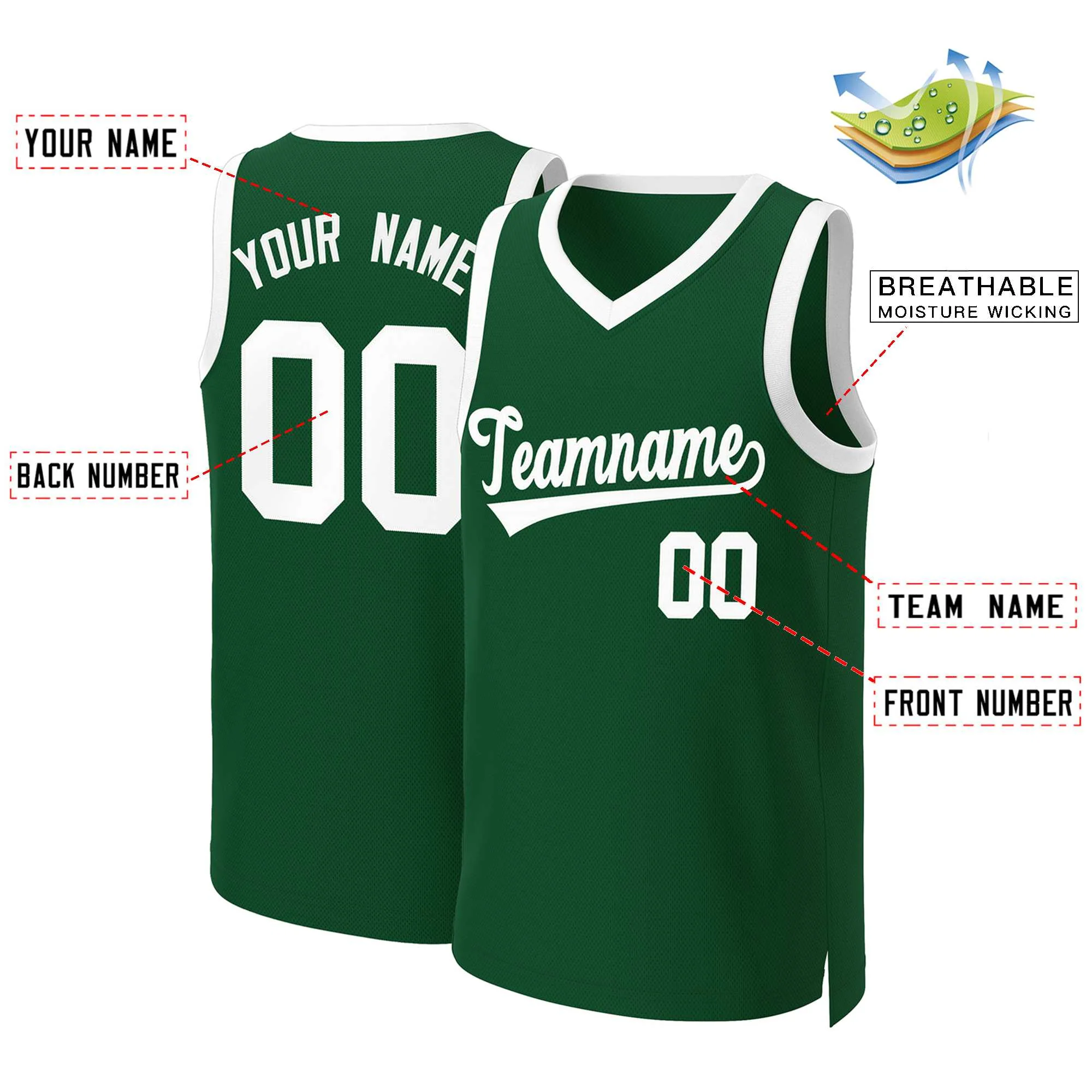 Custom Green White Classic Tops Basketball Jersey - Image 2