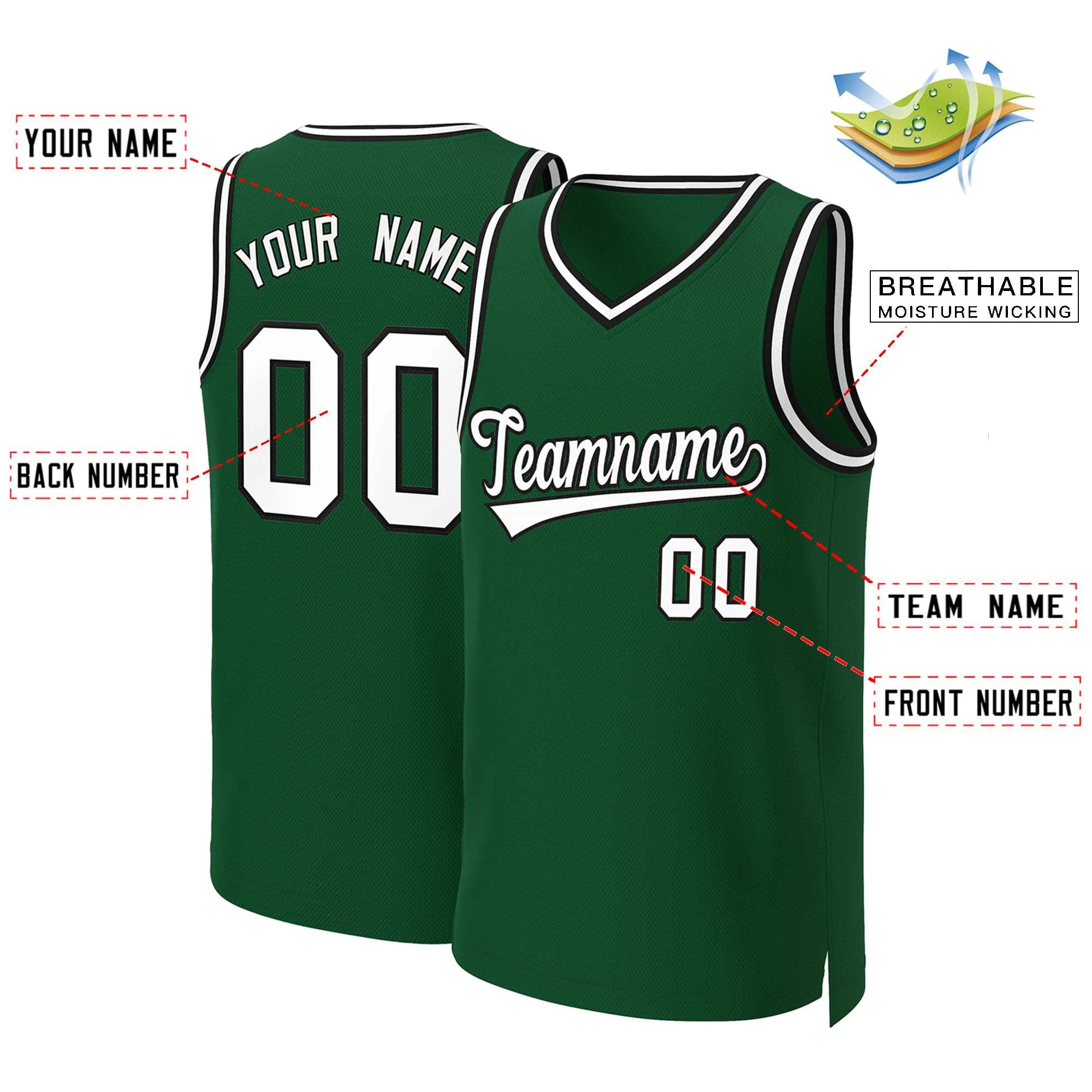 Custom Green White-Black Classic Tops Basketball Jersey - Image 2