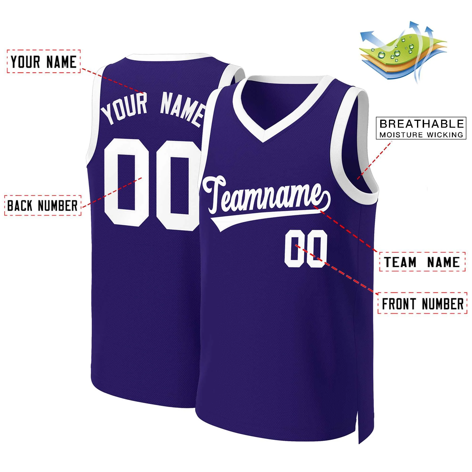 Custom Purple White Classic Tops Basketball Jersey - Image 2