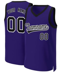 Custom Purple Black-White Classic Tops Basketball Jersey