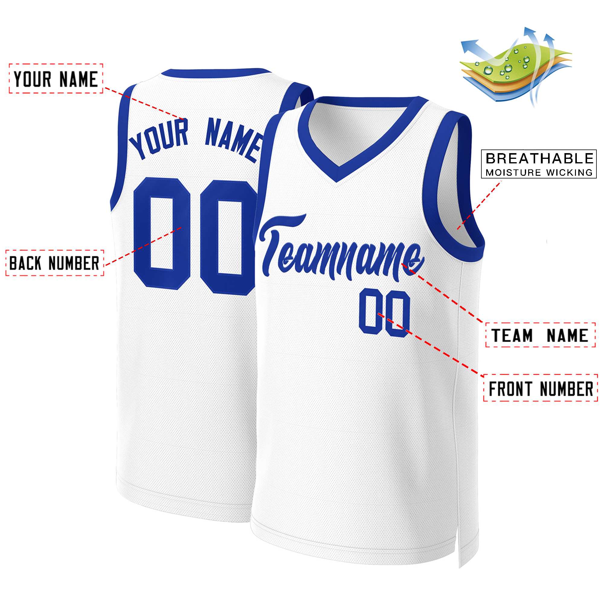 Custom White Royal Classic Tops Basketball Jersey - Image 2