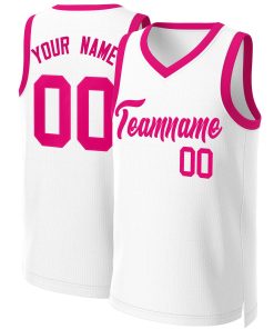 Custom White Pink Classic Tops Basketball Jersey