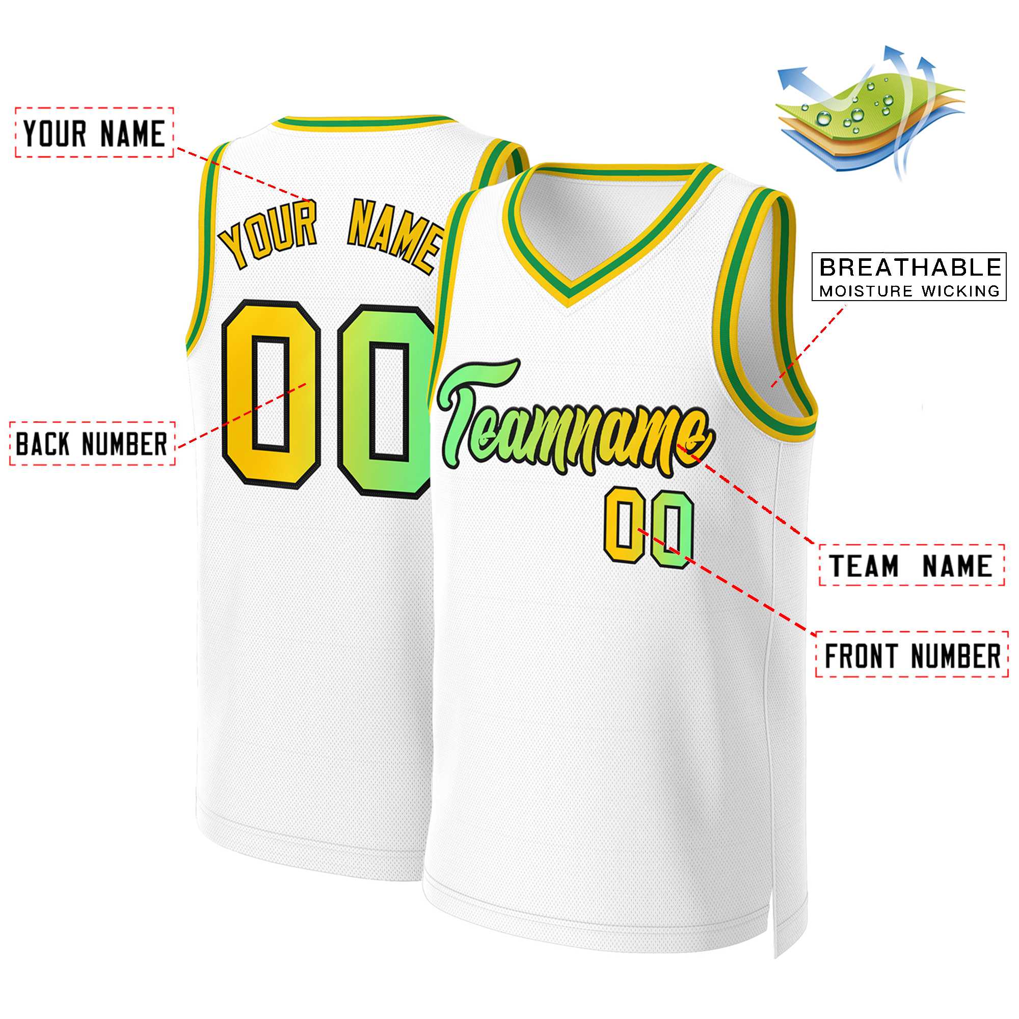 Custom White Green-Black Classic Gradient Fashion Tops Basketball Jersey - Image 2
