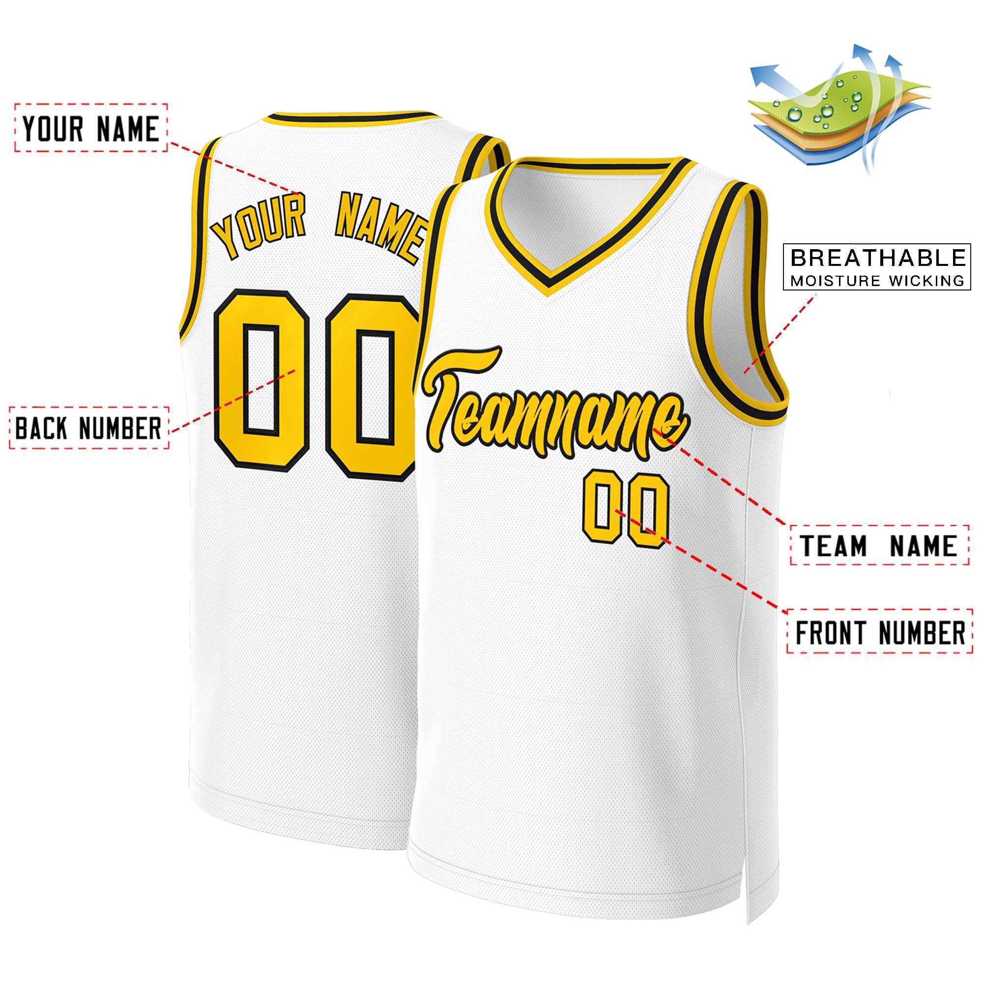 Custom White Yellow-Black Classic Tops Basketball Jersey - Image 2