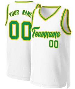 Custom White Green-Yellow Classic Tops Basketball Jersey