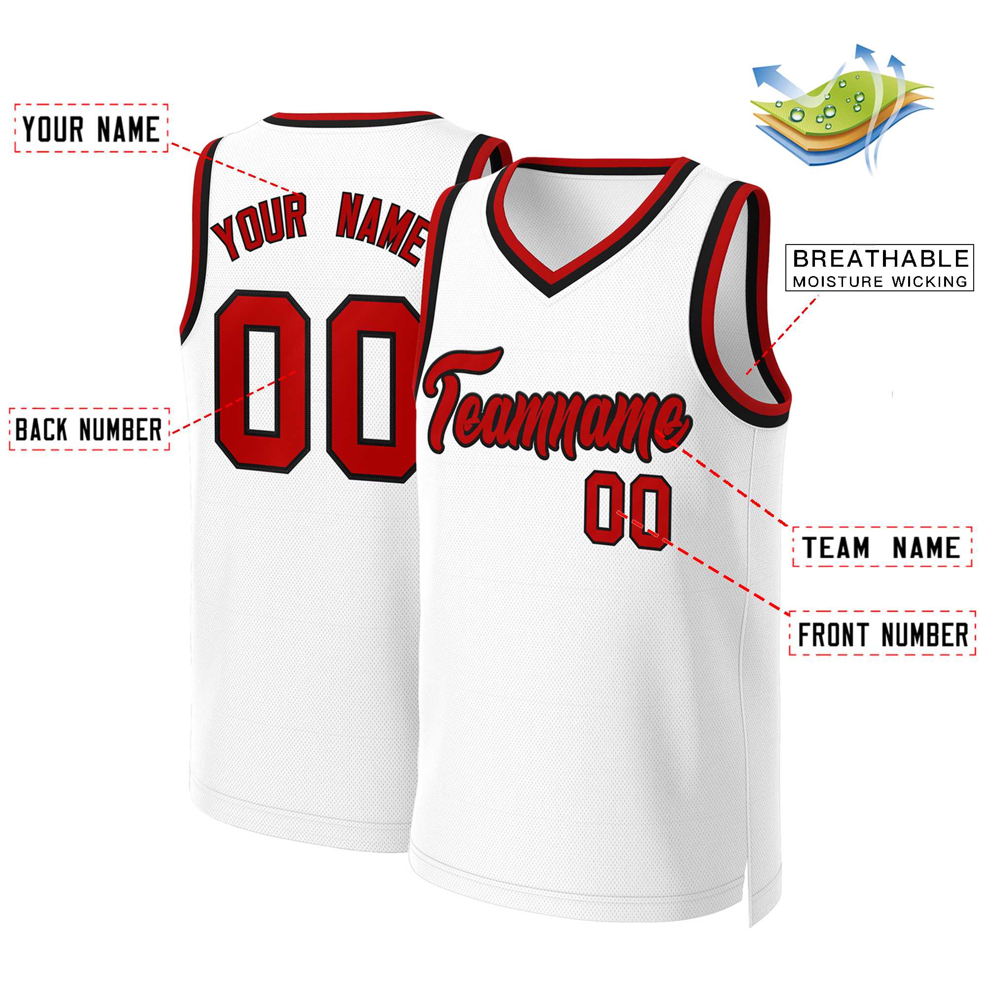 Custom White Red-Black Classic Tops Basketball Jersey - Image 2