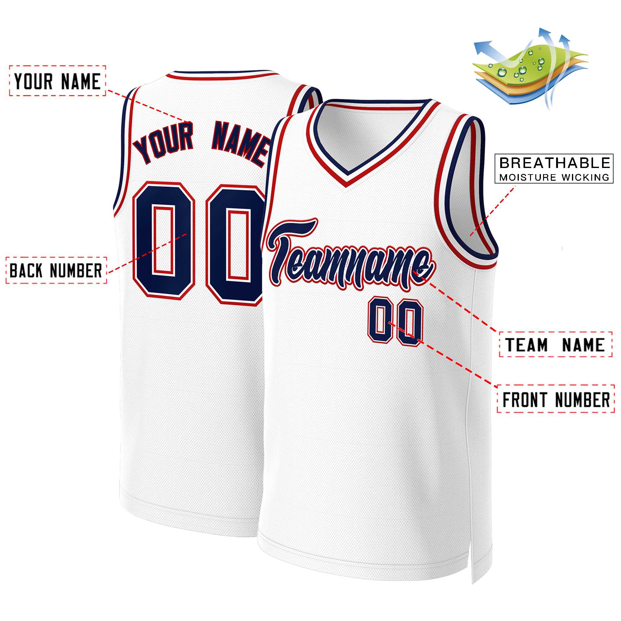 Custom White Navy-White Classic Tops Basketball Jersey - Image 2