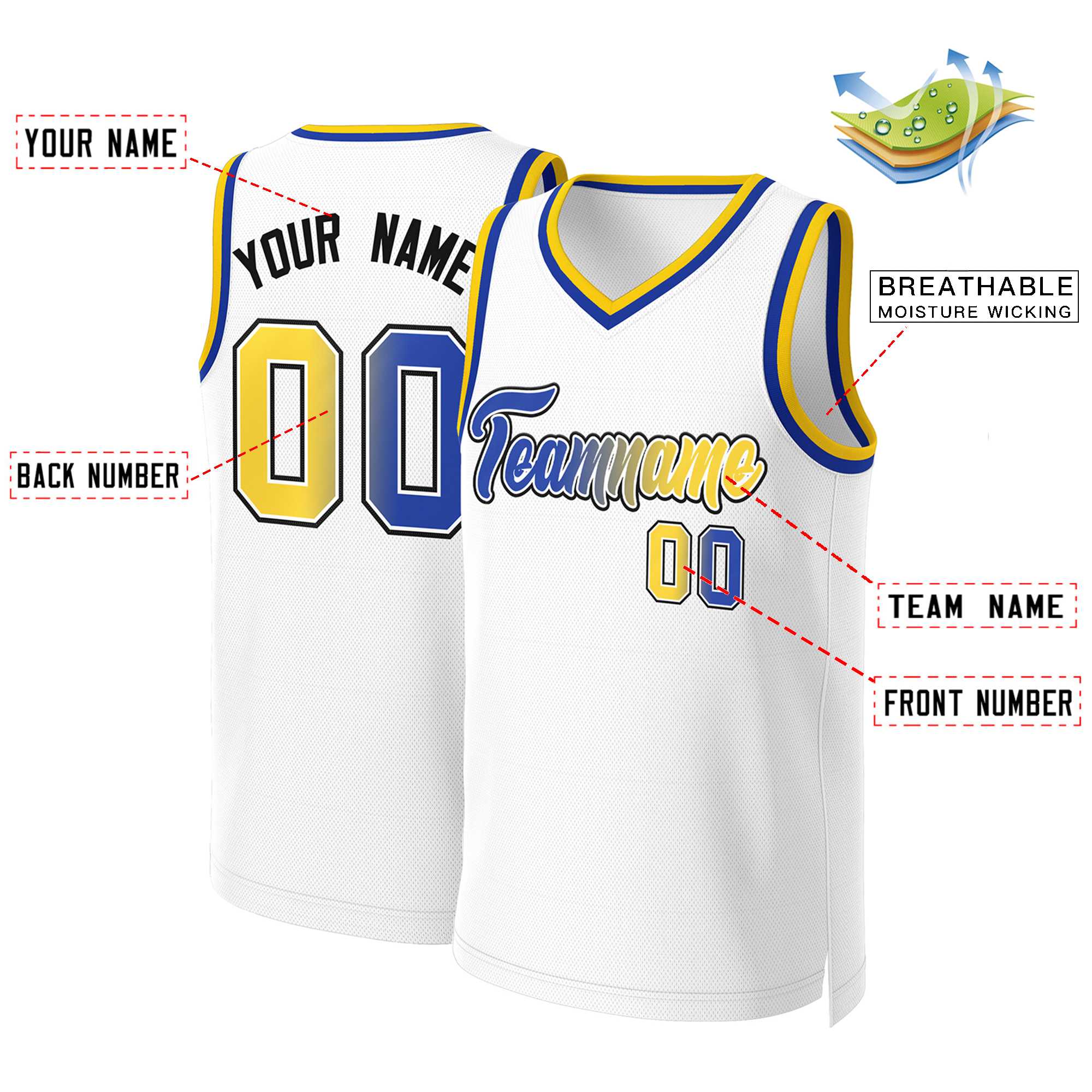 Custom White Royal-White Classic Gradient Fashion Tops Basketball Jersey - Image 2