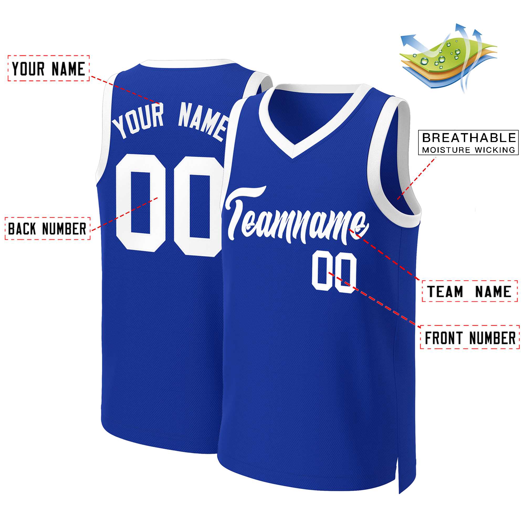 Custom Royal White Classic Tops Basketball Jersey - Image 2