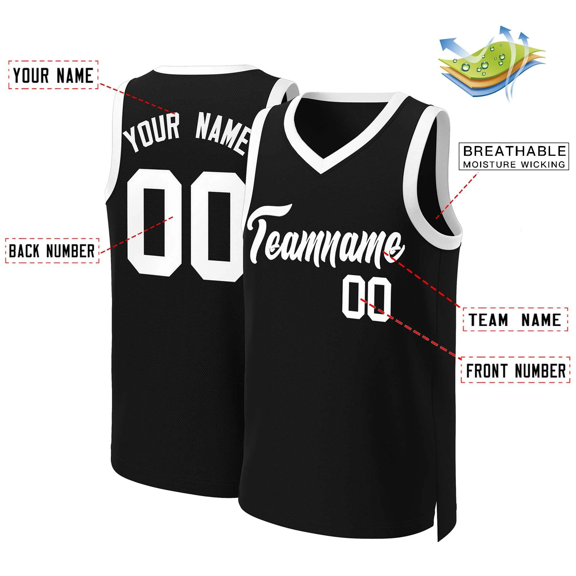 Custom Black White Classic Tops Basketball Jersey - Image 2