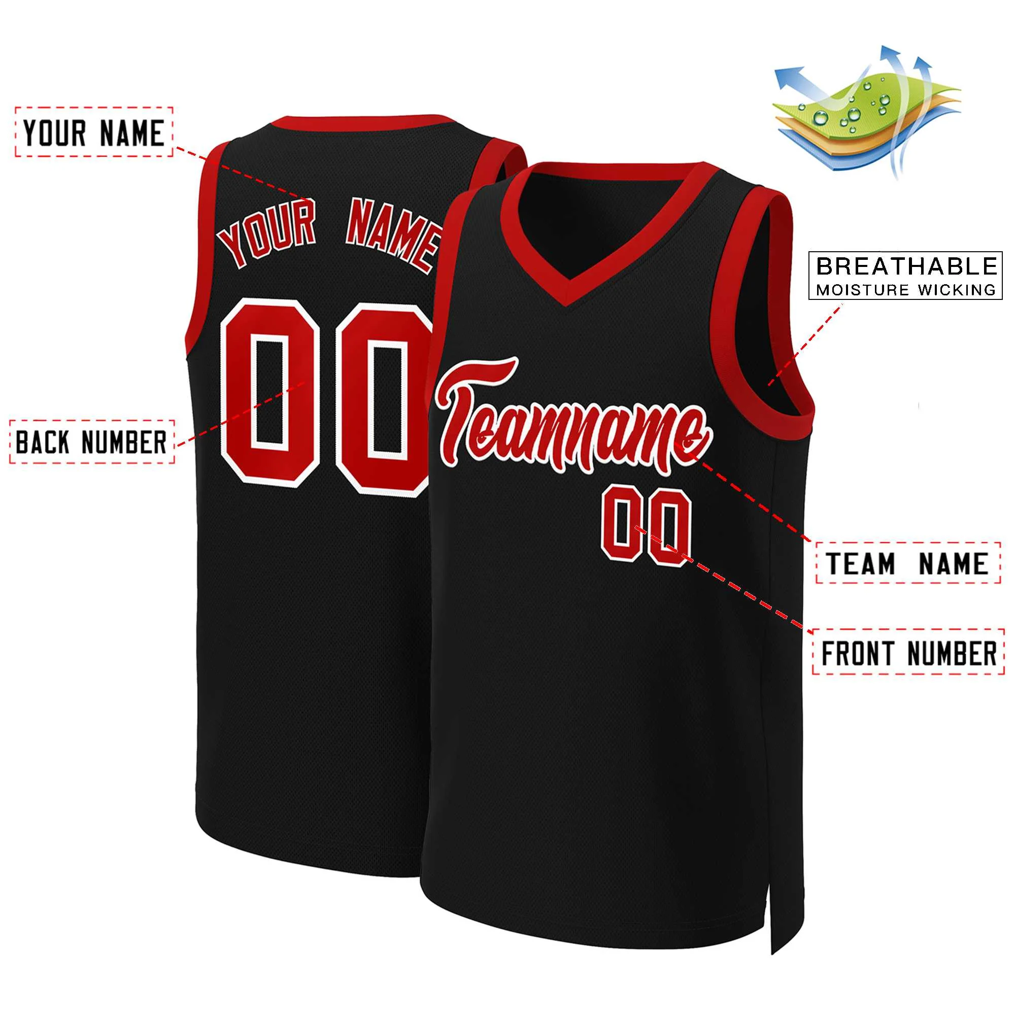 Custom Black Red-White Classic Tops Basketball Jersey - Image 2