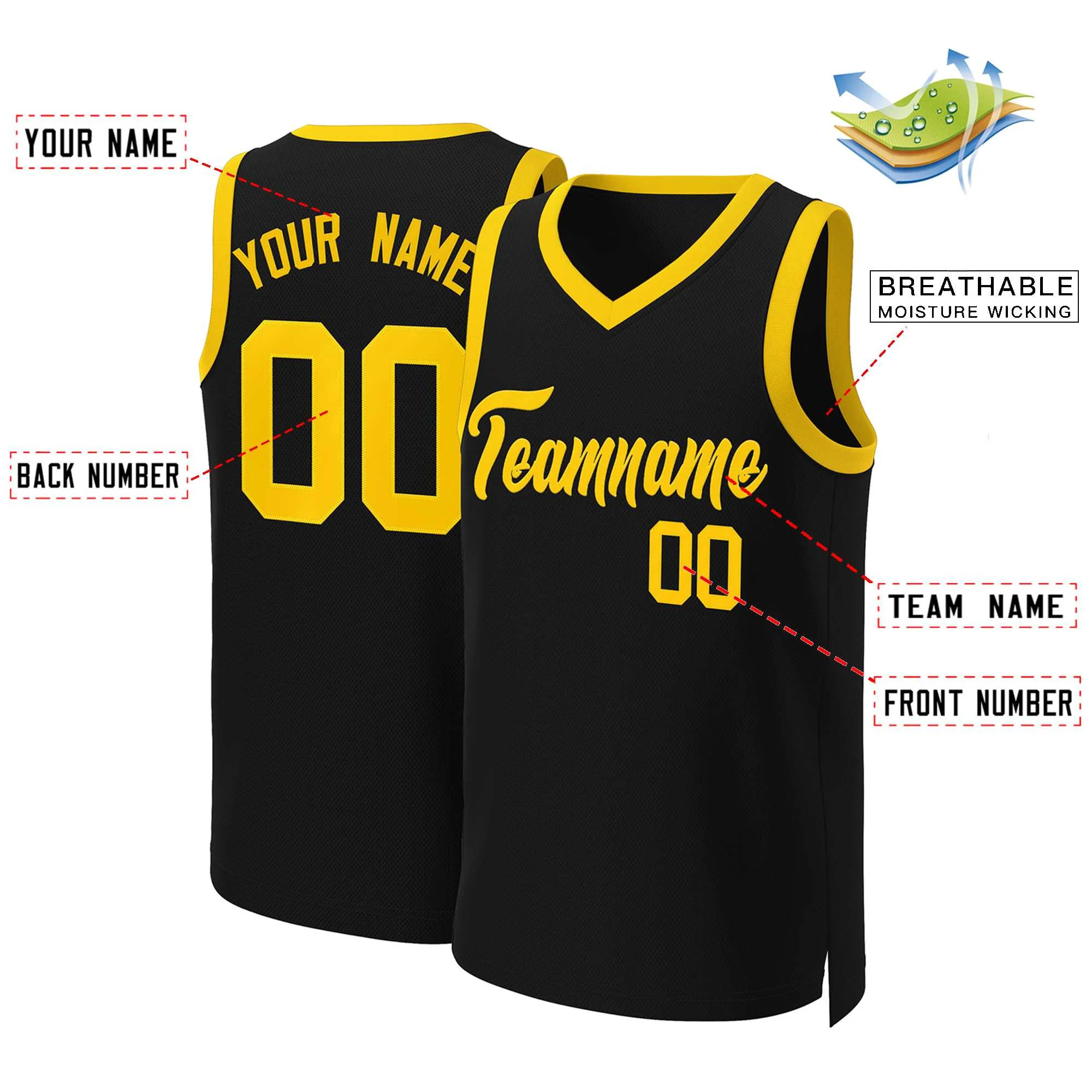 Custom Black Yellow Classic Tops Basketball Jersey - Image 2