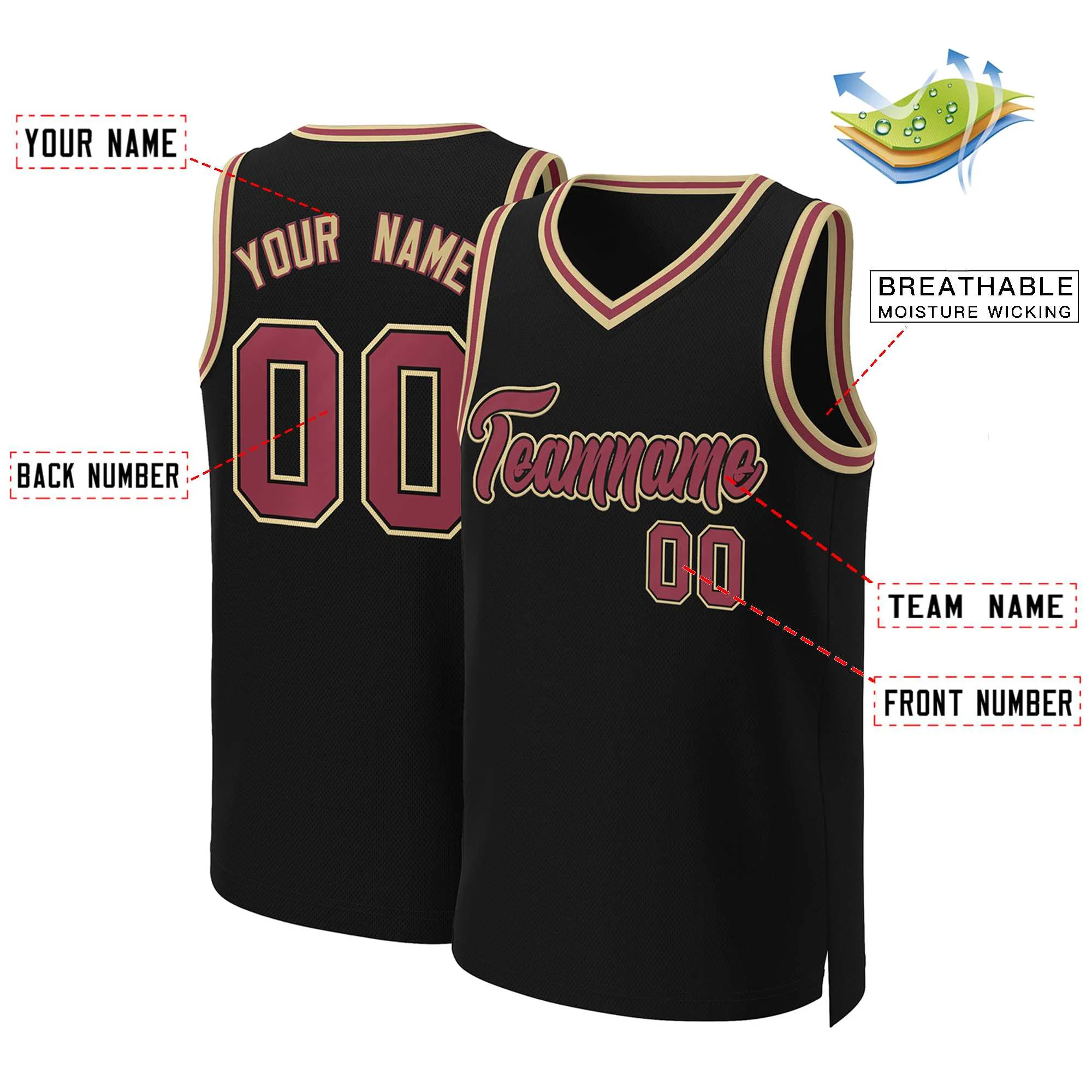 Custom Black Maroon-Black Classic Tops Basketball Jersey - Image 2