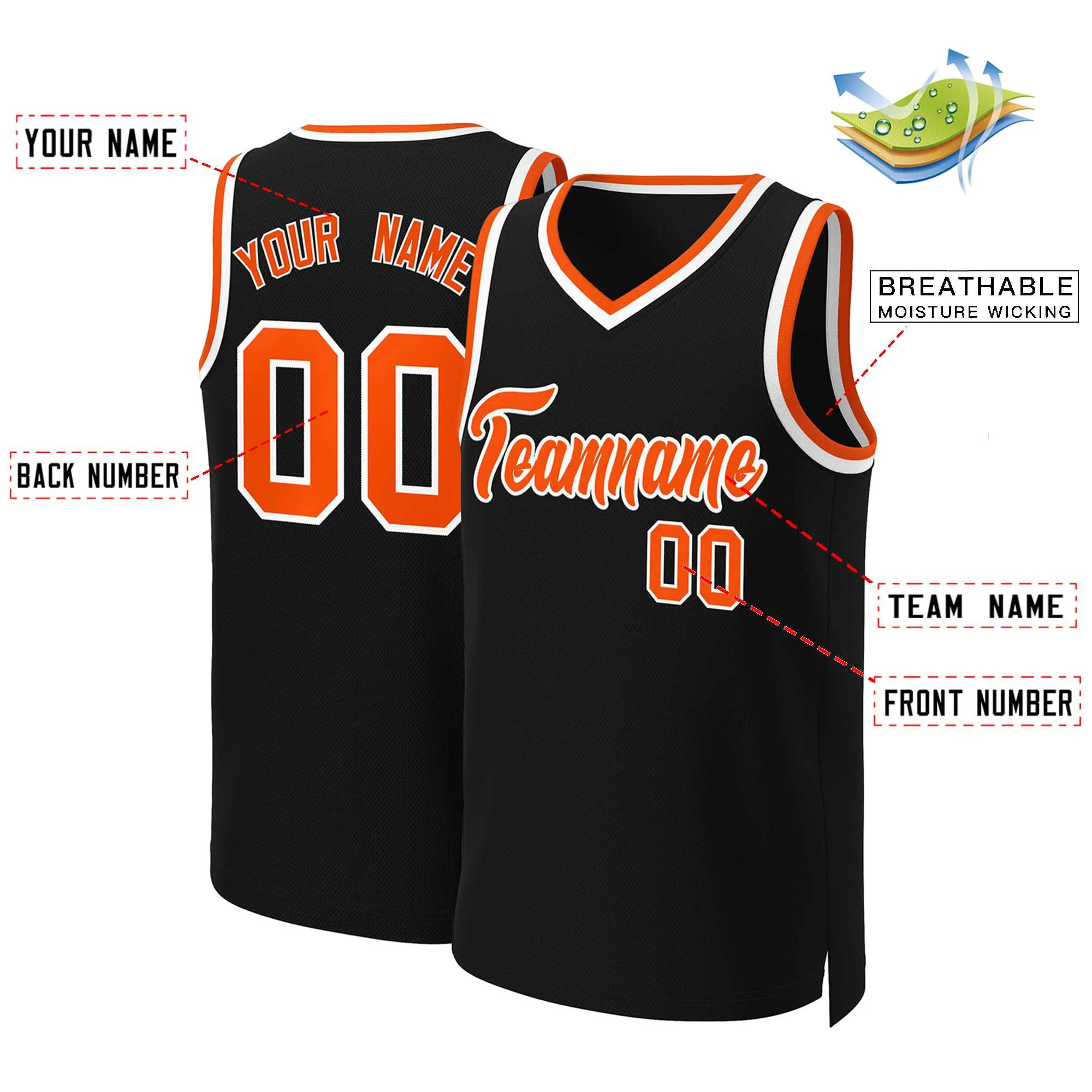 Custom Black Orange-White Classic Tops Basketball Jersey - Image 2