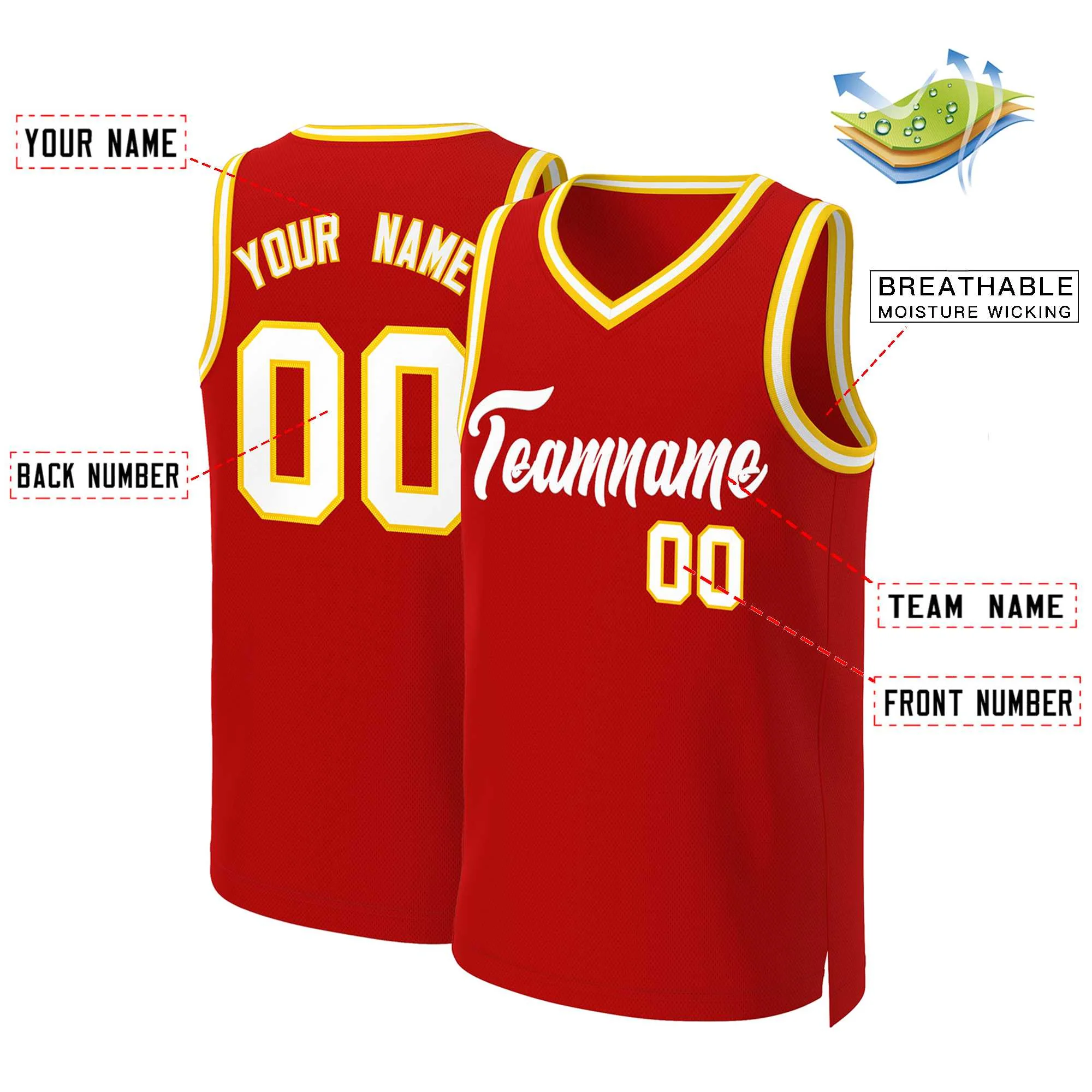 Custom Red White Classic Tops Basketball Jersey - Image 2