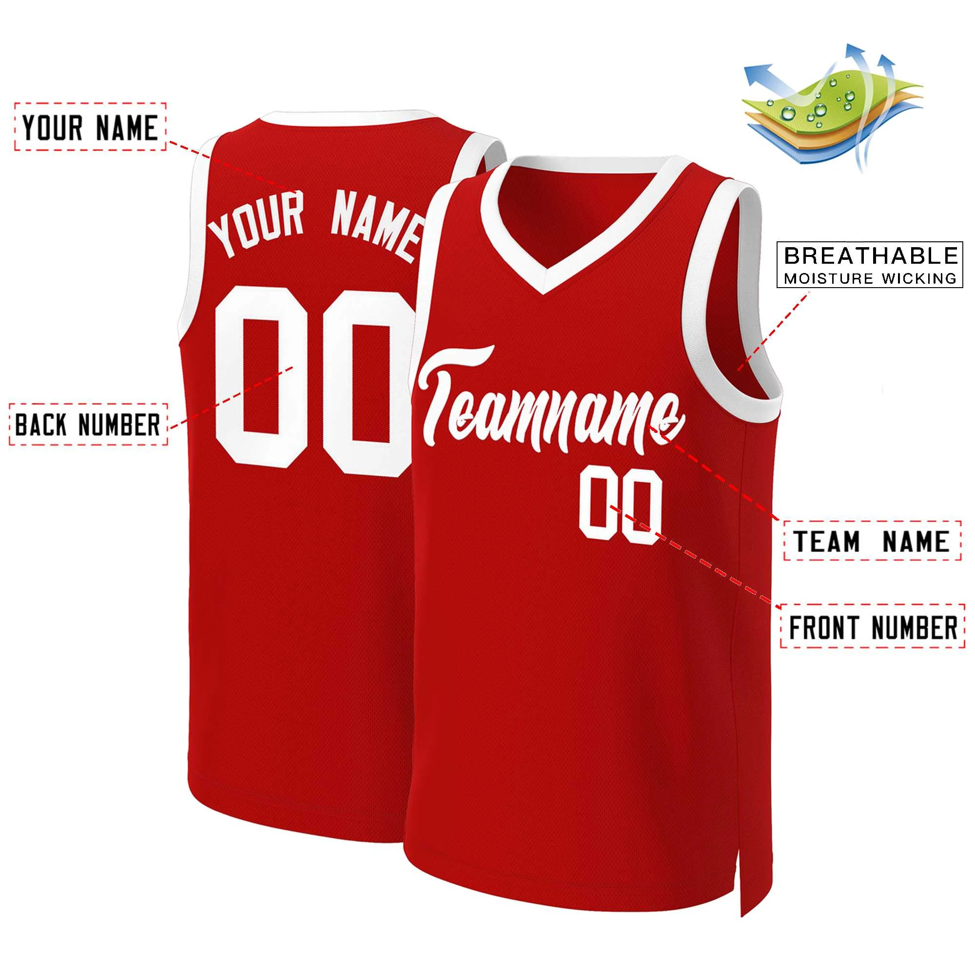 Custom Red White Classic Tops Basketball Jersey - Image 2