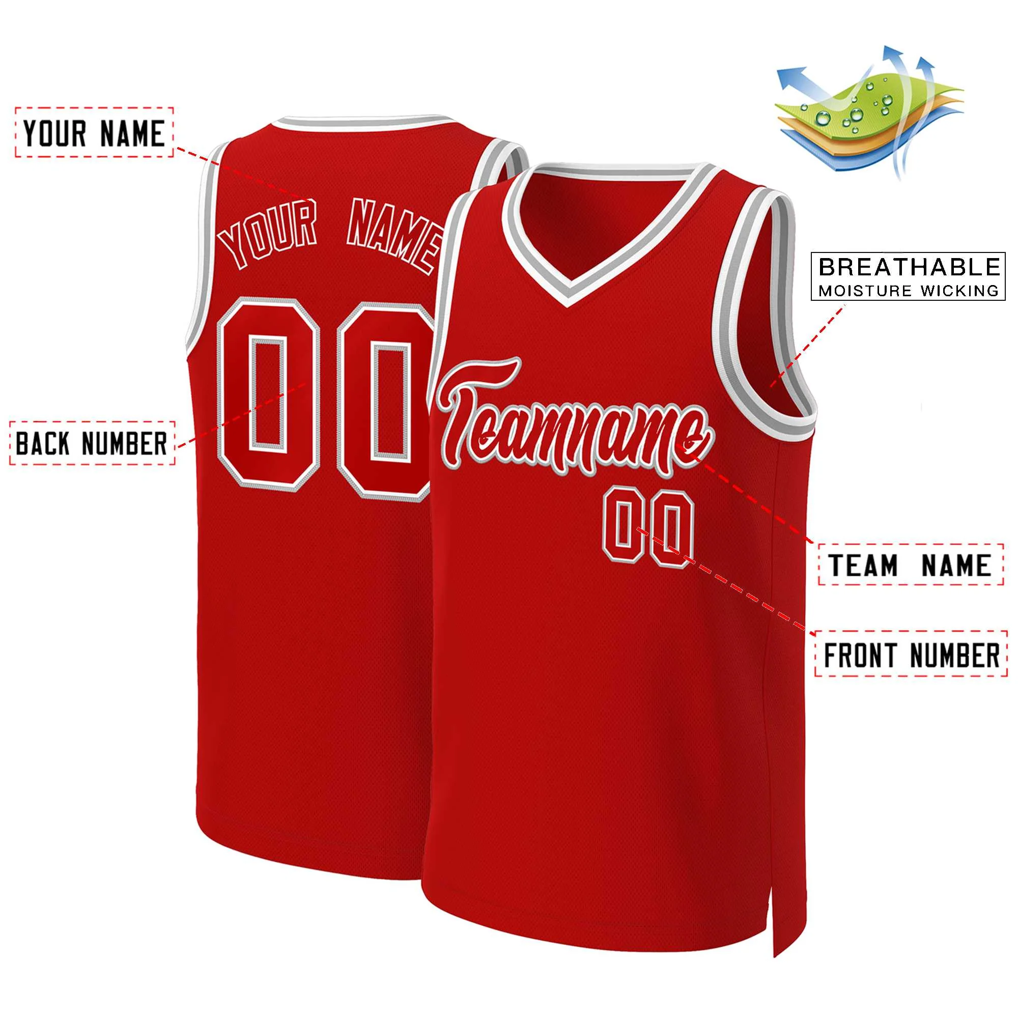 Custom Red Red-White Classic Tops Basketball Jersey - Image 2