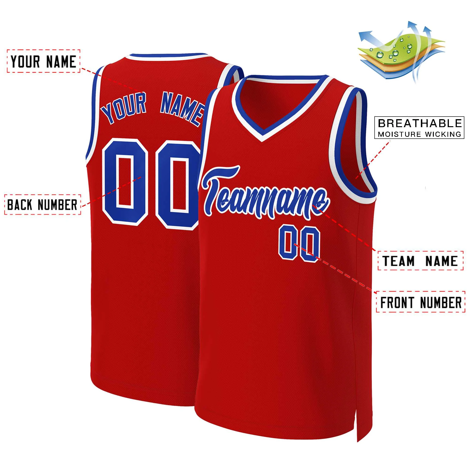 Custom Red Royal-White Classic Tops Basketball Jersey - Image 2