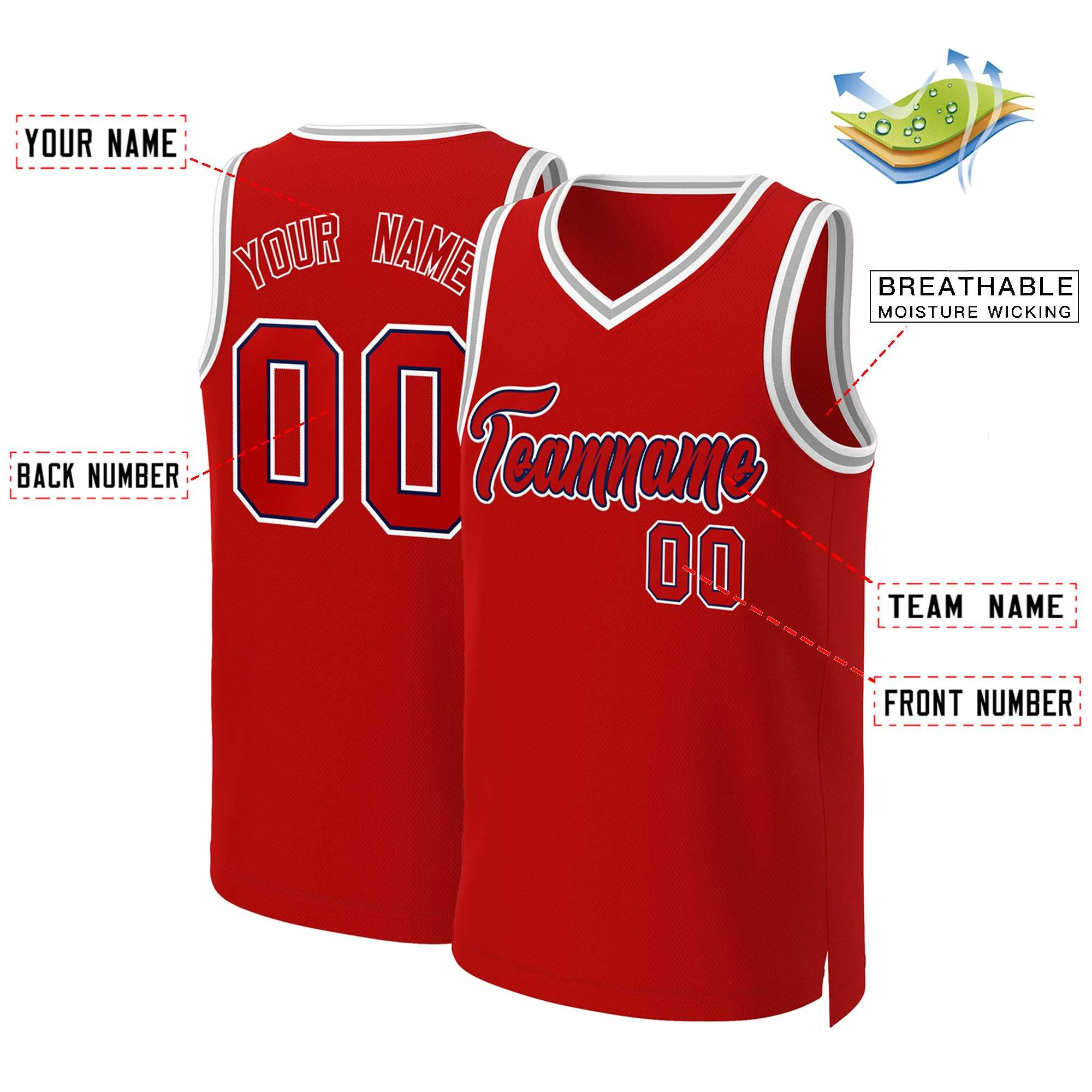 Custom Red Red-Navy Classic Tops Basketball Jersey - Image 2