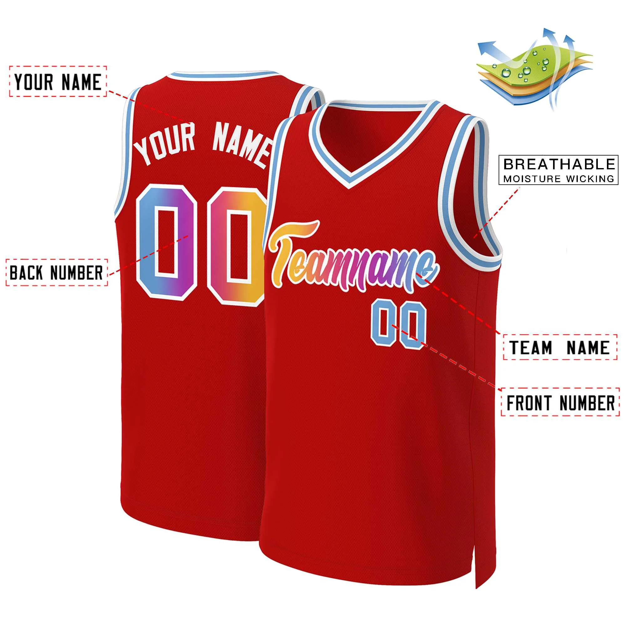 Custom Red Yellow-White Classic Gradient Fashion Tops Basketball Jersey - Image 2