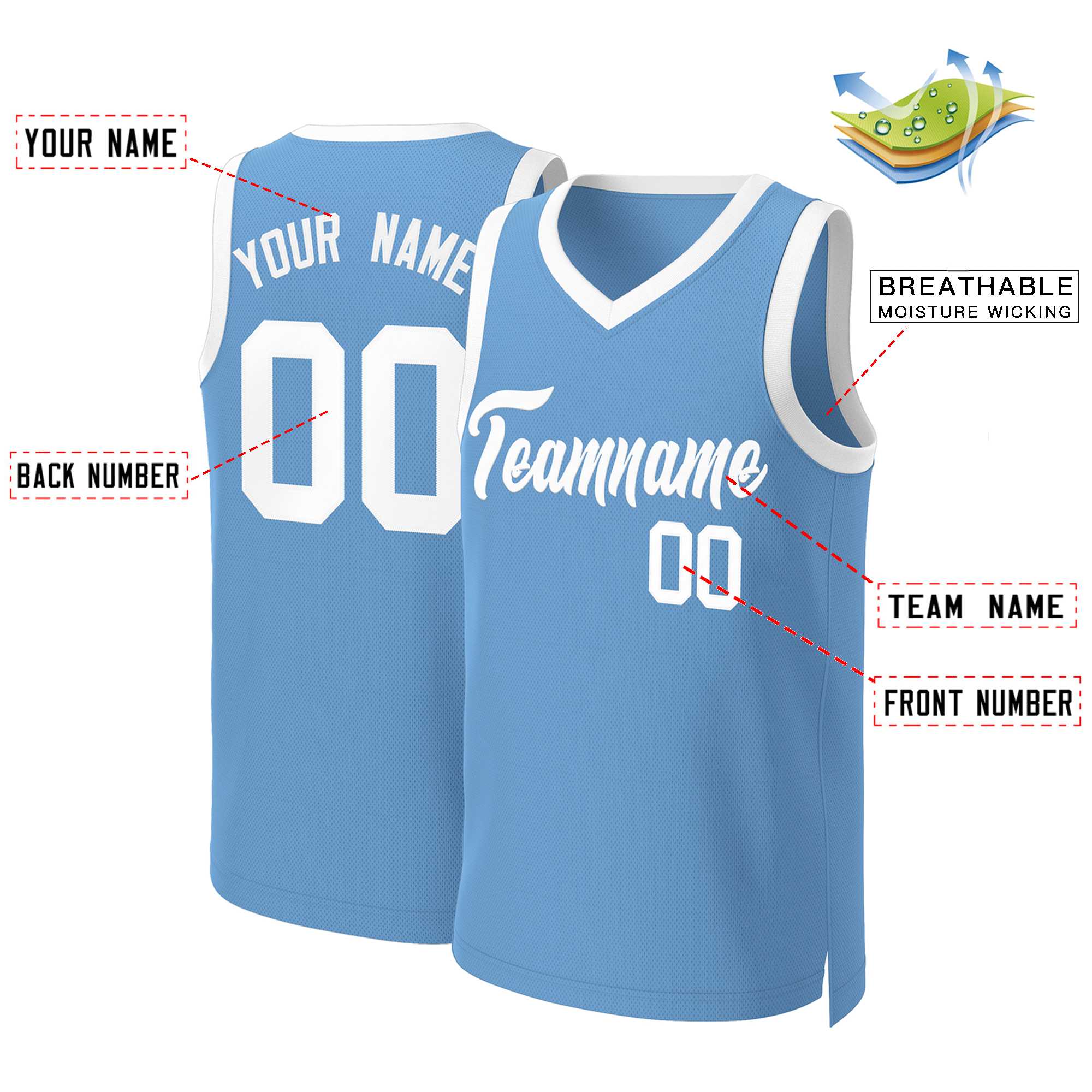 Custom Light Blue White Classic Tops Basketball Jersey - Image 2