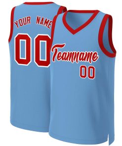 Custom Light Blue Red-White Classic Tops Basketball Jersey
