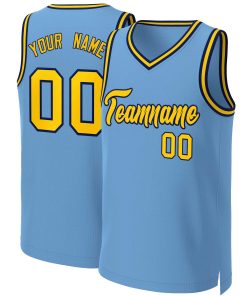 Custom Light Blue Yellow-Navy Classic Tops Basketball Jersey