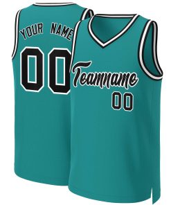 Custom Teal Black-White Classic Tops Basketball Jersey