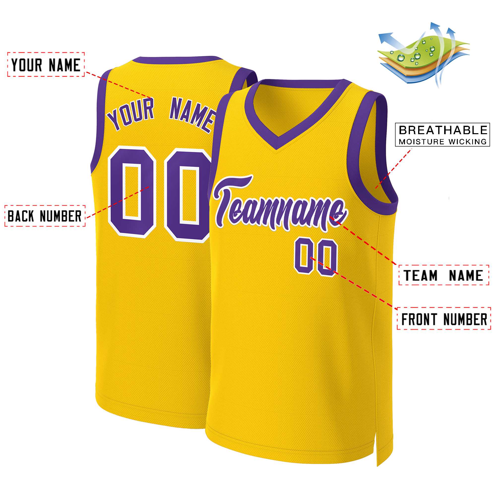 Custom Yellow Purple-White Classic Tops Basketball Jersey - Image 2