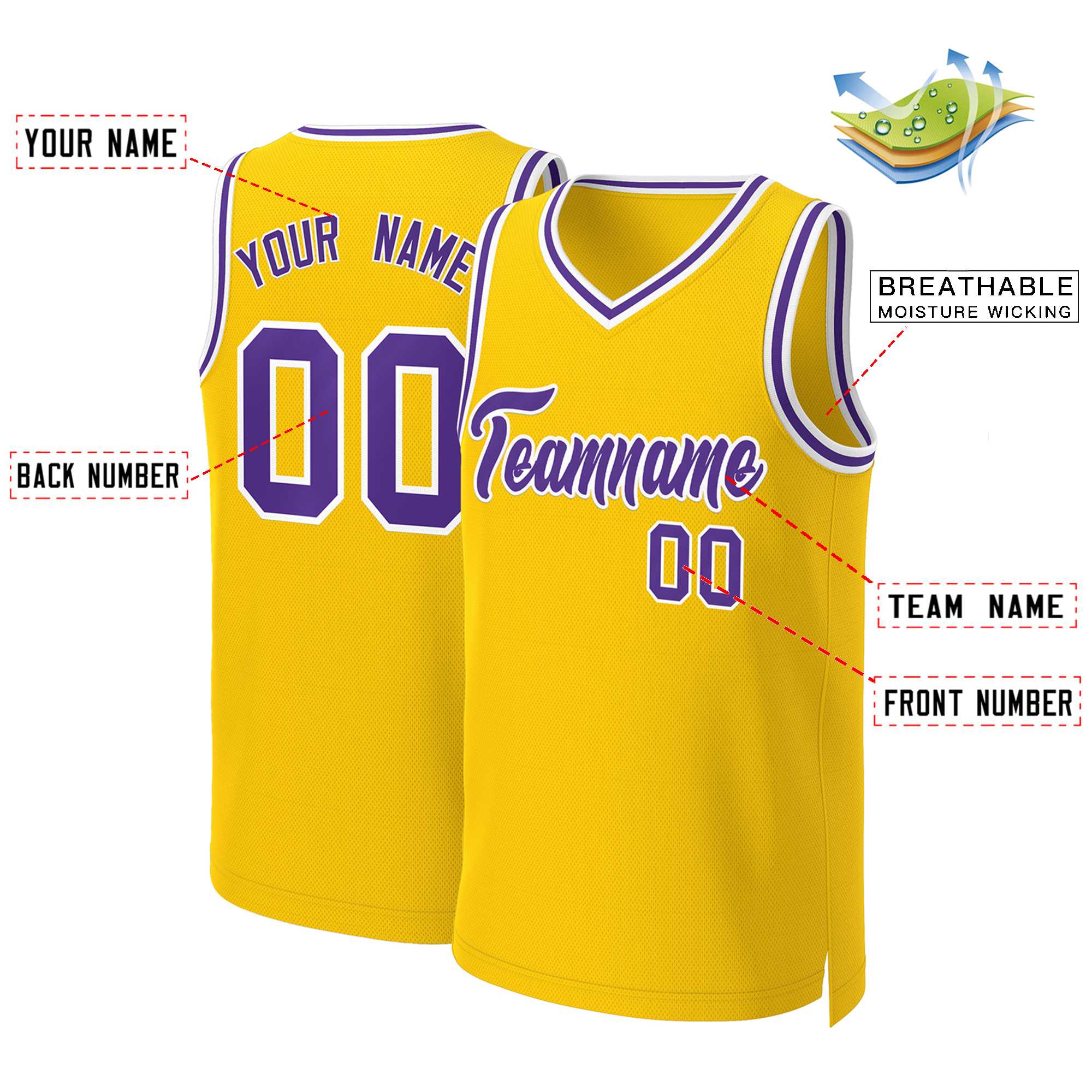 Custom Yellow Purple-White Classic Tops Basketball Jersey - Image 2