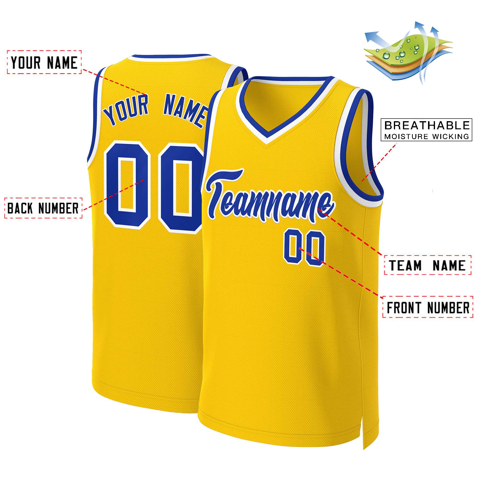 Custom Yellow Royal-White Classic Tops Basketball Jersey - Image 2