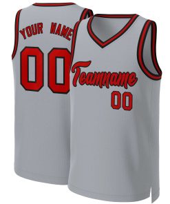 Custom Gray Red-Black Classic Tops Basketball Jersey