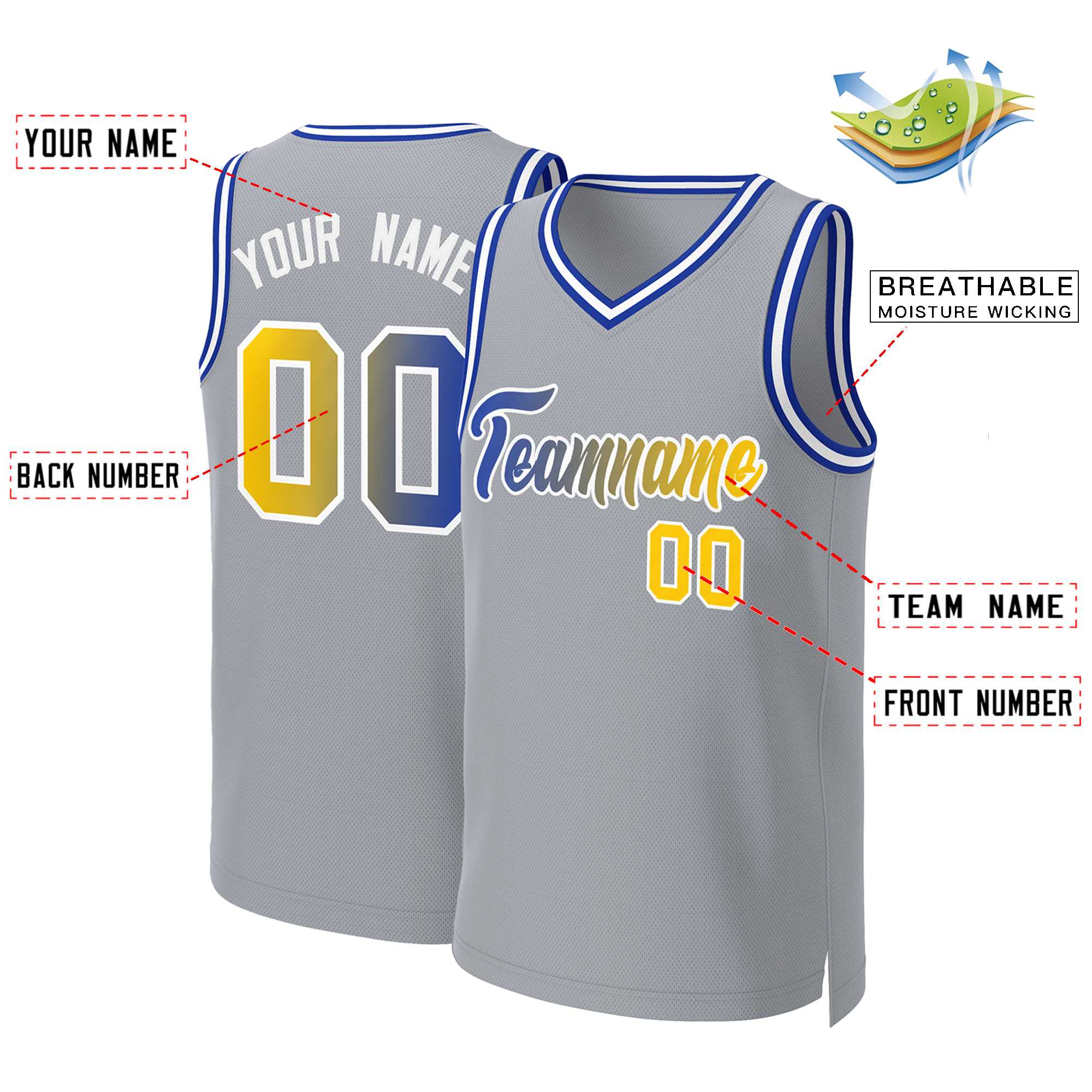 Custom Gray Royal-White Classic Gradient Fashion Tops Basketball Jersey - Image 2