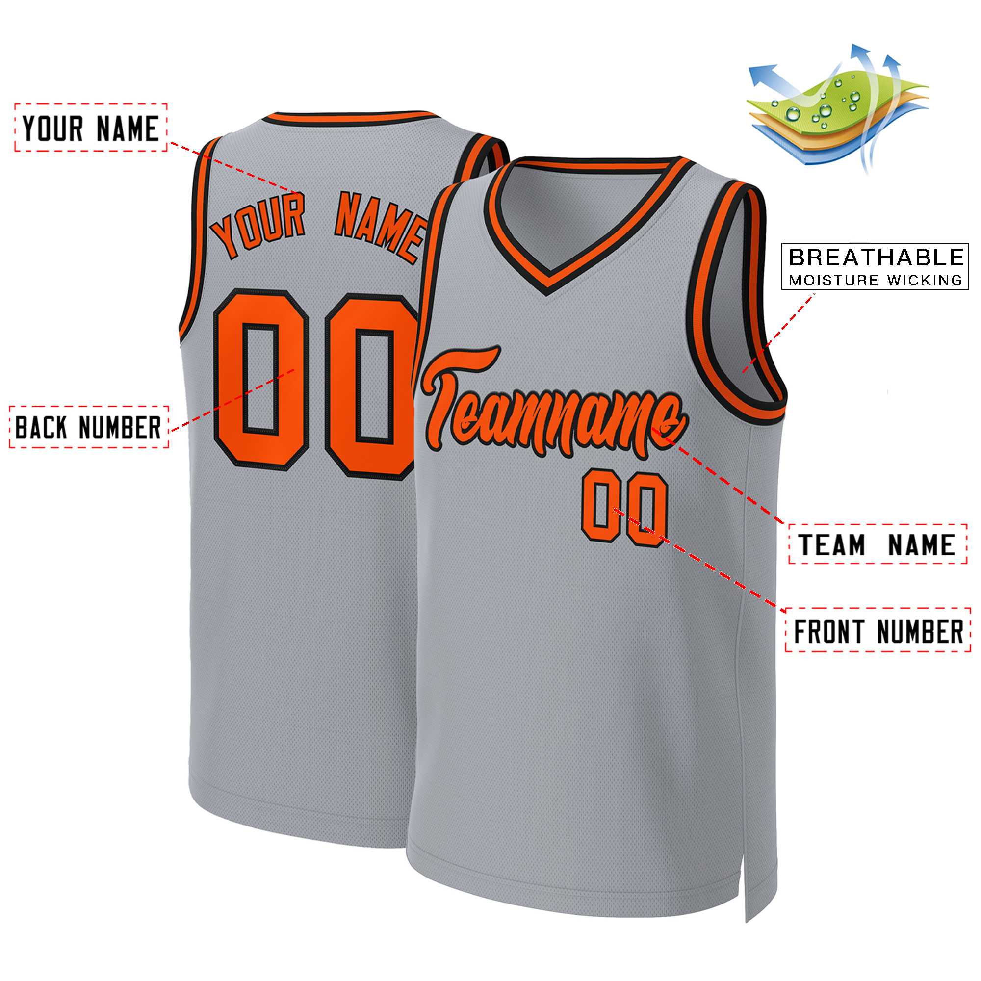 Custom Gray Orange-Black Classic Tops Basketball Jersey - Image 2
