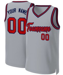 Custom Gray Red-Navy Classic Tops Basketball Jersey