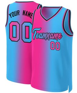 Custom Pink Blue-Black Gradient Fashion Tops Basketball Jersey