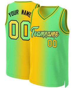 Custom Yellow Neon Green-Black Gradient Fashion Tops Basketball Jersey