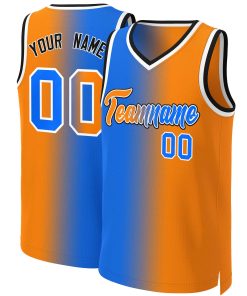 Custom Blue Orange-White Gradient Fashion Tops Basketball Jersey